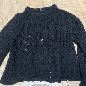 Black Aqua Crochet Sweater